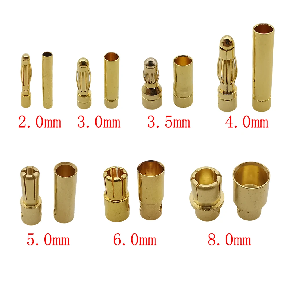 Connecteurs batterie RC 3.0 mm en lot de 5 paires, emballage transparent.