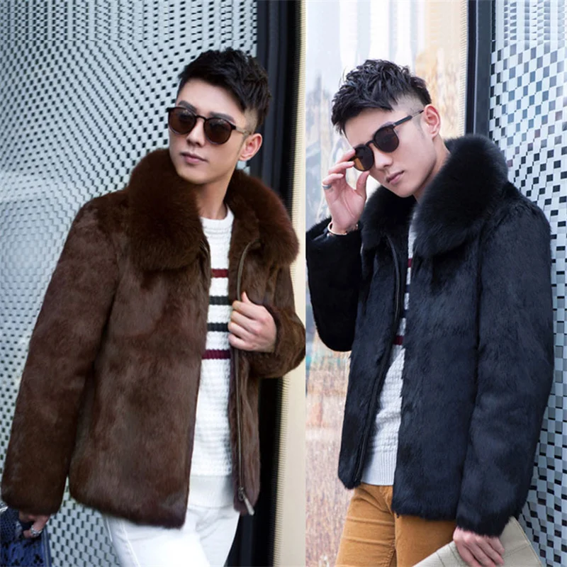 

S-6XL Size Fashion Men Fur Jacket Warm Faux Fox Fur Mink Men's Winter Coat Black Brown Outdoor Sports Wear Casual Short Parkas