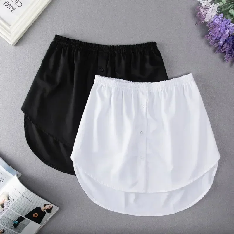 S-3XL Women Fake Shirt Black White Hem Detachable Underskirt Irregular Tail Blouse Hem Extender Mini Skirt Layered Inner Layer