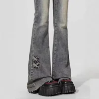 Spring Summer New Retro High Waist Bell Bottom Denim Jeans Women Sexy Elastic Slim Small Size Horse Hoof Pants Zipper Decoration