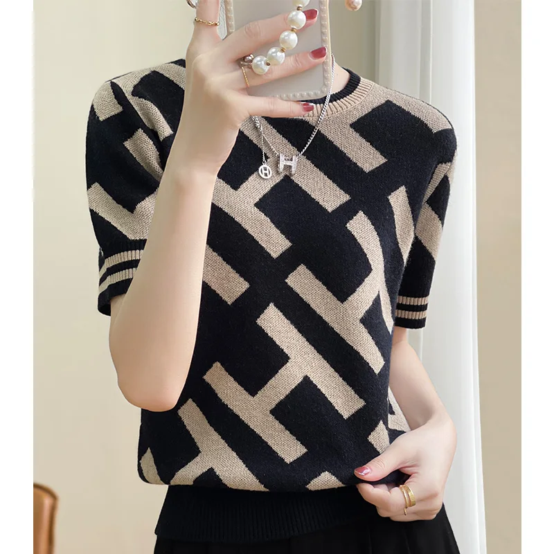 

Cheap Official Store New Woolen Sweater Short Sleeved Women's Off Season Clearance Fashion Pullover T-shirt Free Of Freight