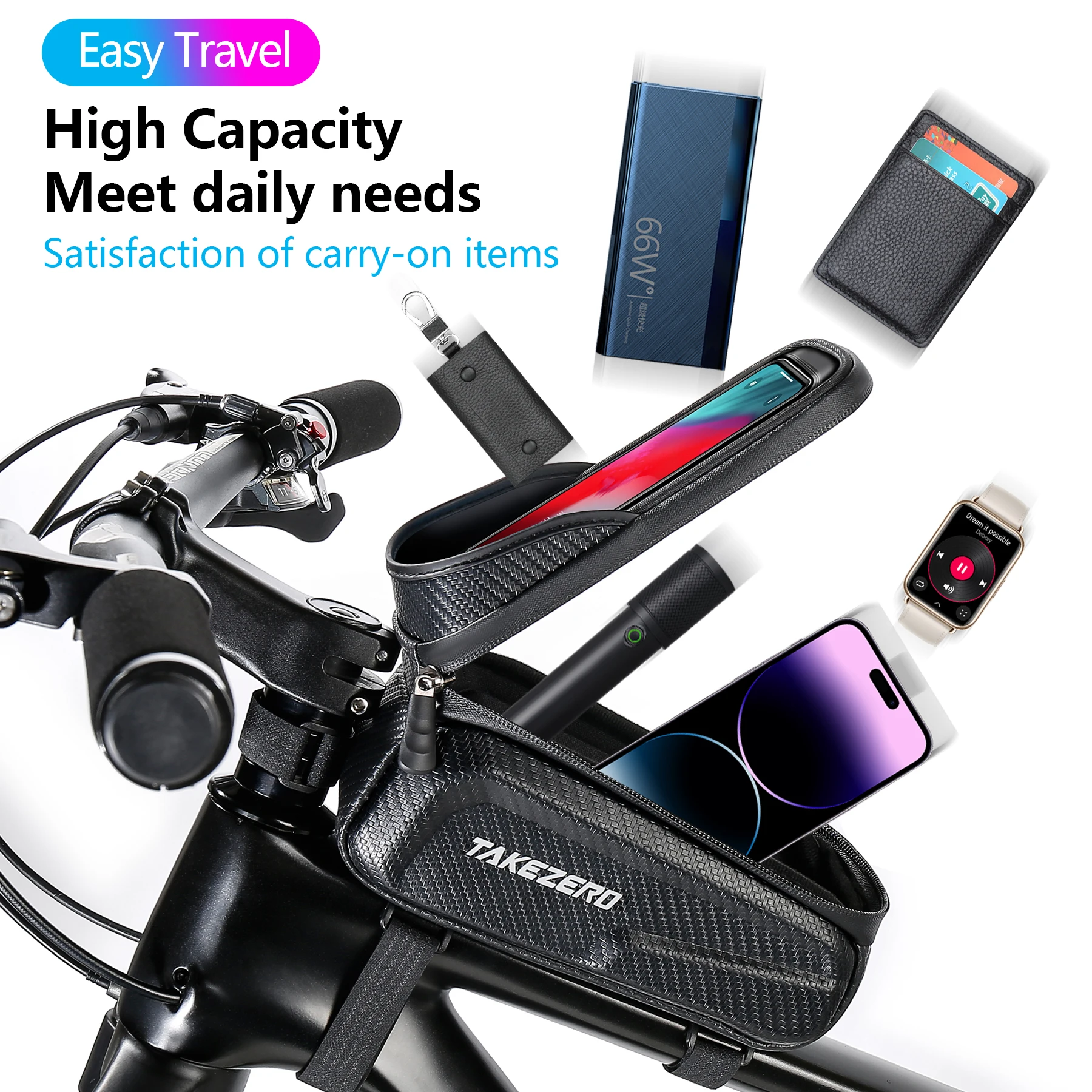 kok Plys dukke lindre TAKEZERO Bike Bag 2L Frame Front Tube Cycling Bag Bicycle Waterproof Phone  Case Holder 7.2Inches Touchscreen Rainproof Bag - AliExpress