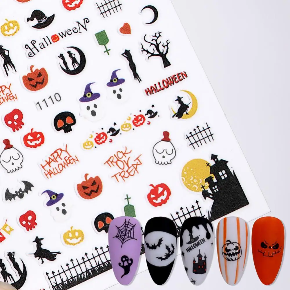 

Wholesale 50pc Halloween Nail Stickers Set Laser Gold Bronzing Slider Design Abstract Fun Skeleton Skull Nail Foils Decoration