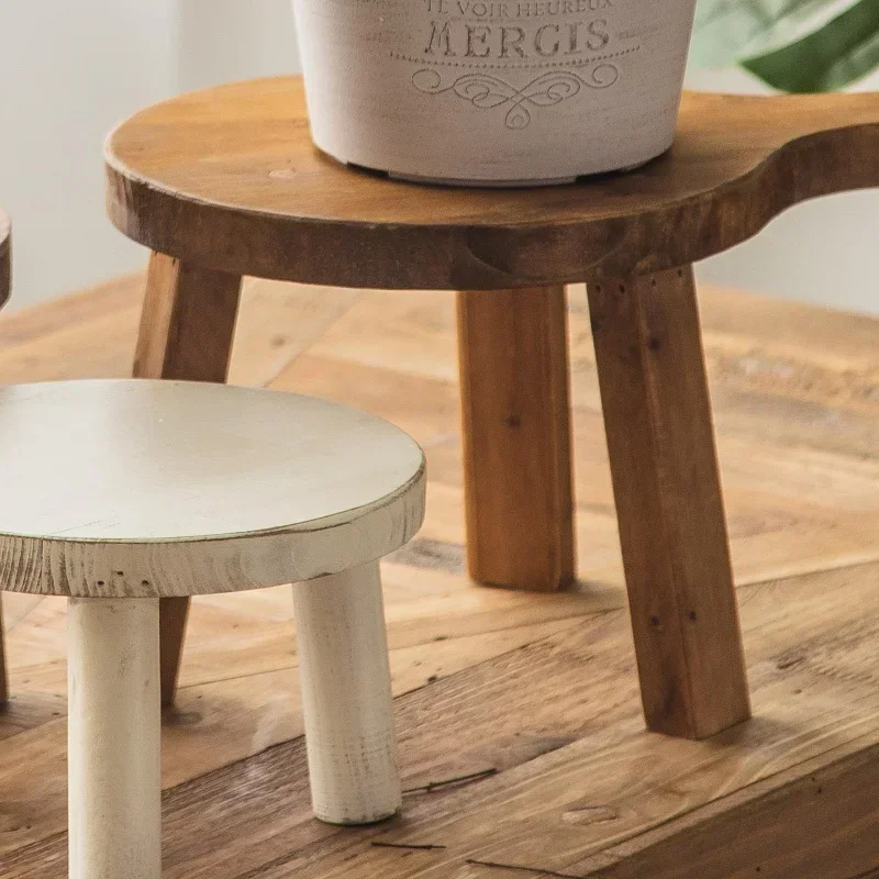 Simple Ground Flowers Wooden Tray Round Solid Wood Plant Stand Indoor Large Planter Holder Mobile Flowerpot Stand