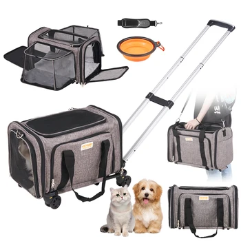 SucceBuy Pet Cat Carrier Breathable Outgoing Dog Carry Backpack with Telescopic Handle Wheels and Shoulder Strap for Travel Trip 1