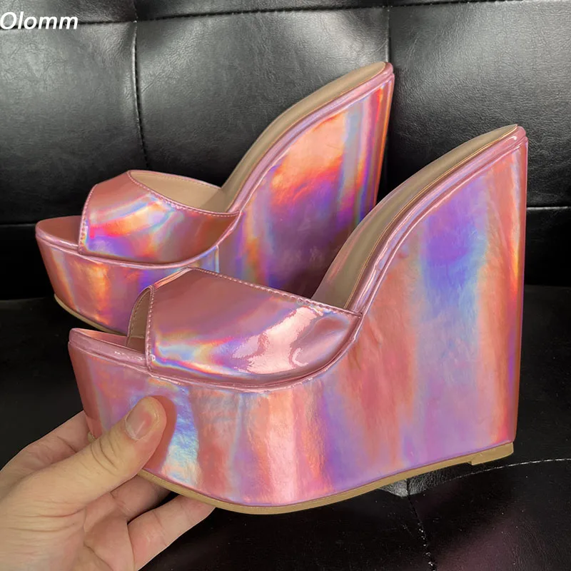 

Olomm Handmade Women Platform Mules Sandals Wedges High Heels Round Toe Gorgeous Dress Shoes Ladies US Plus Size 5-20