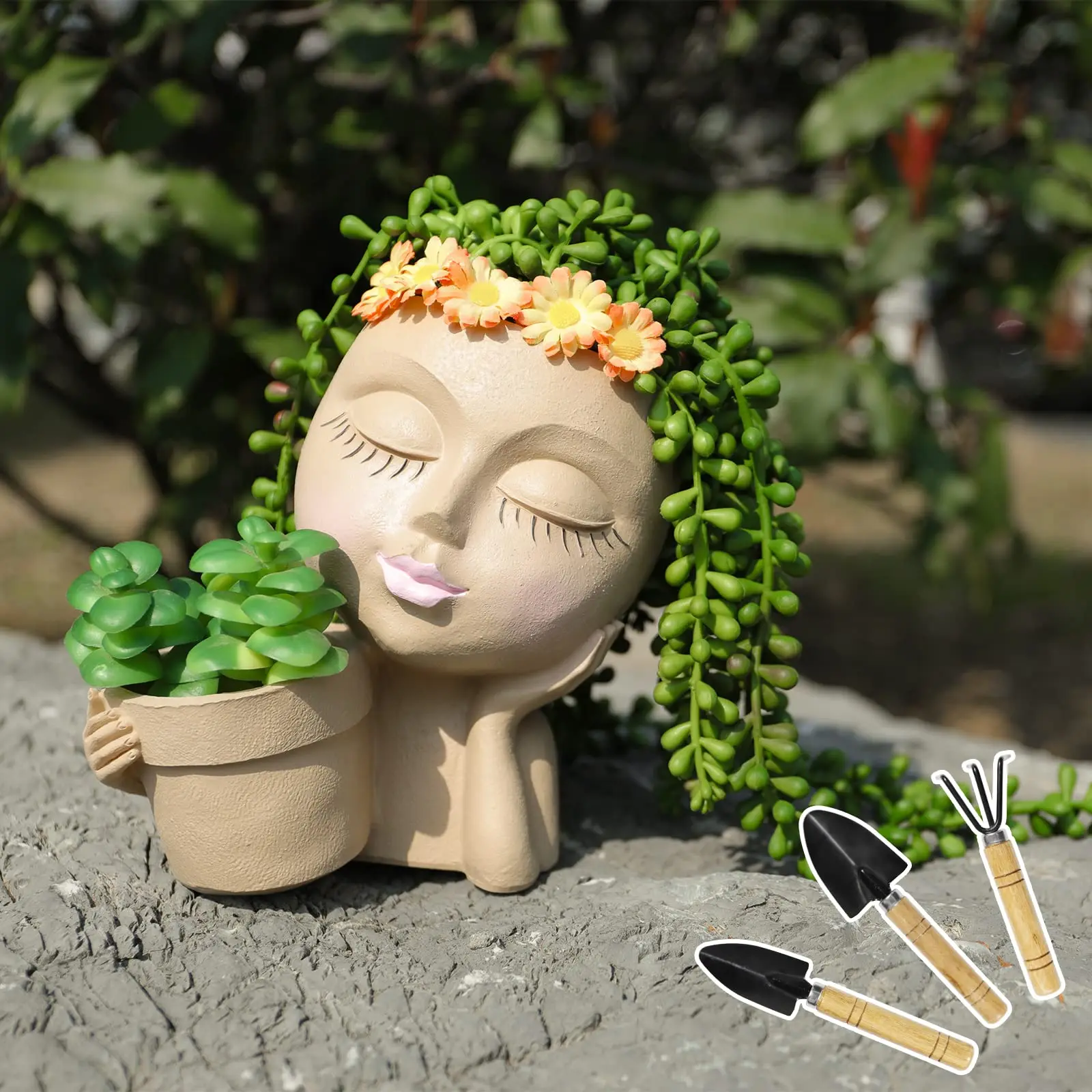Flowerpot Nordic Style Home Decor Cute Lady Face Plant Pots Resin Head  Planter