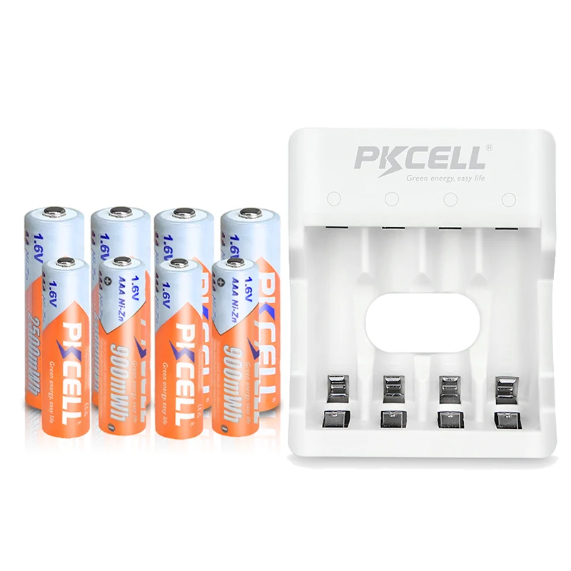 1.6V NI-ZN AAA battery 4PCS +4pcs AA rechargeable batteries Packed with NIZN Battery charger For AA/AAA NI*-ZN battery PKCELL Rechargeable Nickel Zinc Batteries Battery Charger