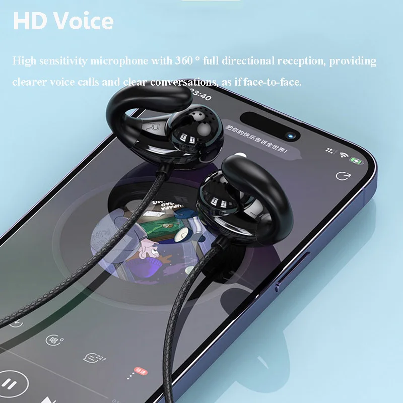 Wired Ear Clip Headphones USB Type-C 3.5mm Hifi Sound Wired Gaming Earphones Music Headset with HD Microphone for Phone PC