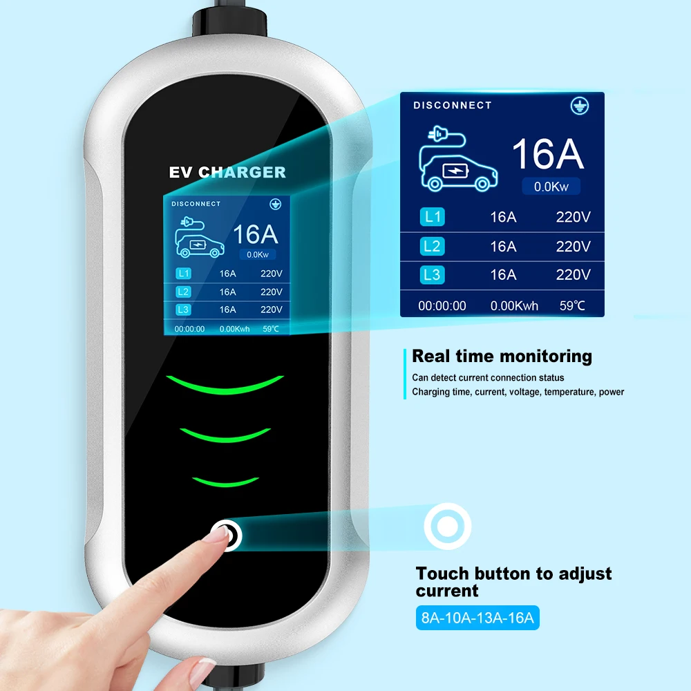 EV ޴  Ÿ 2 GBT  , EVSE ڽ, 16A 11KW, 3    ڽ, 55mm CEE ÷
