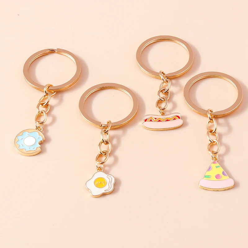 Niedliche Emaille Pizza Donut Schlüssel bund simuliert Lebensmittel Schlüssel ring Anhänger für Schlüssel halter Frauen Mädchen Handtasche Zubehör DIY Schmuck Geschenk – Detail 1