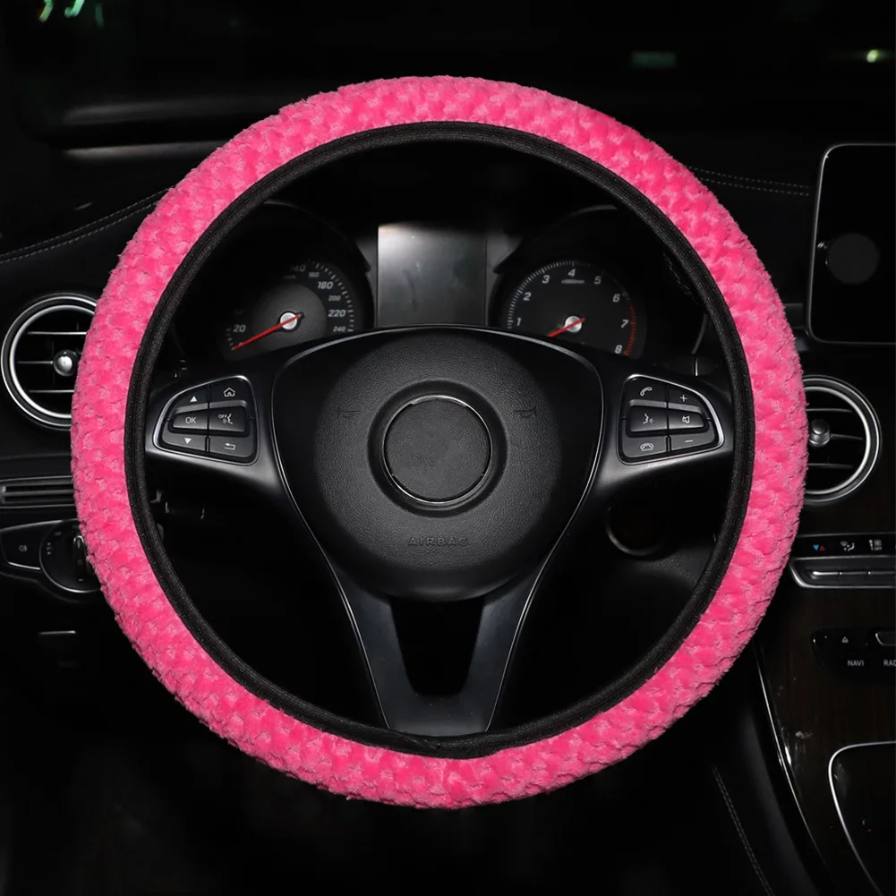 Steering Wheel Steering Wheel Cover 38cm Diameter Car Steering Wheel Covers Faux Fur For Winter Universal Decoratuion Tool for honda civic 10 2016 2019 steering wheel cover black suede leather hand sewn