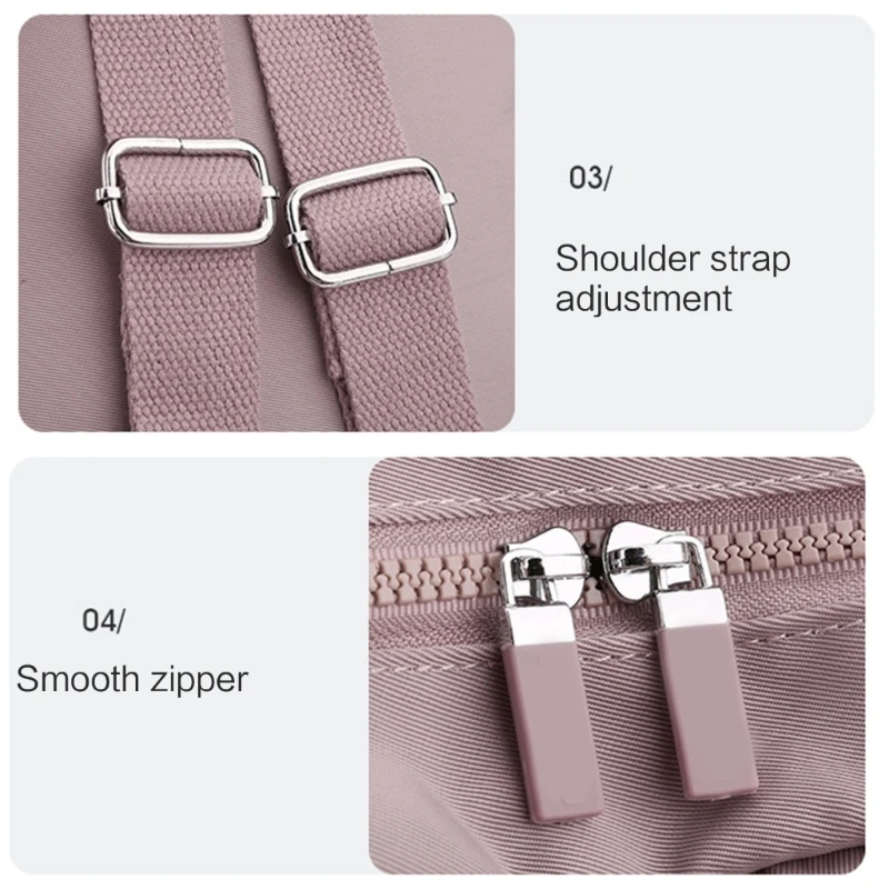 Ergonomic Shoulder Straps Nylon Backpack Solid Color Bag for Students Commuters