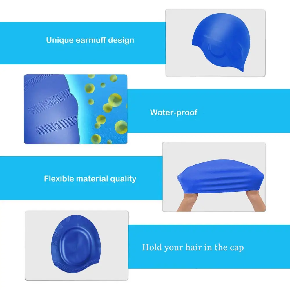 Bonnet de Bain en Silicone Bleu et Jaune de Natation Piscine Chapeau de