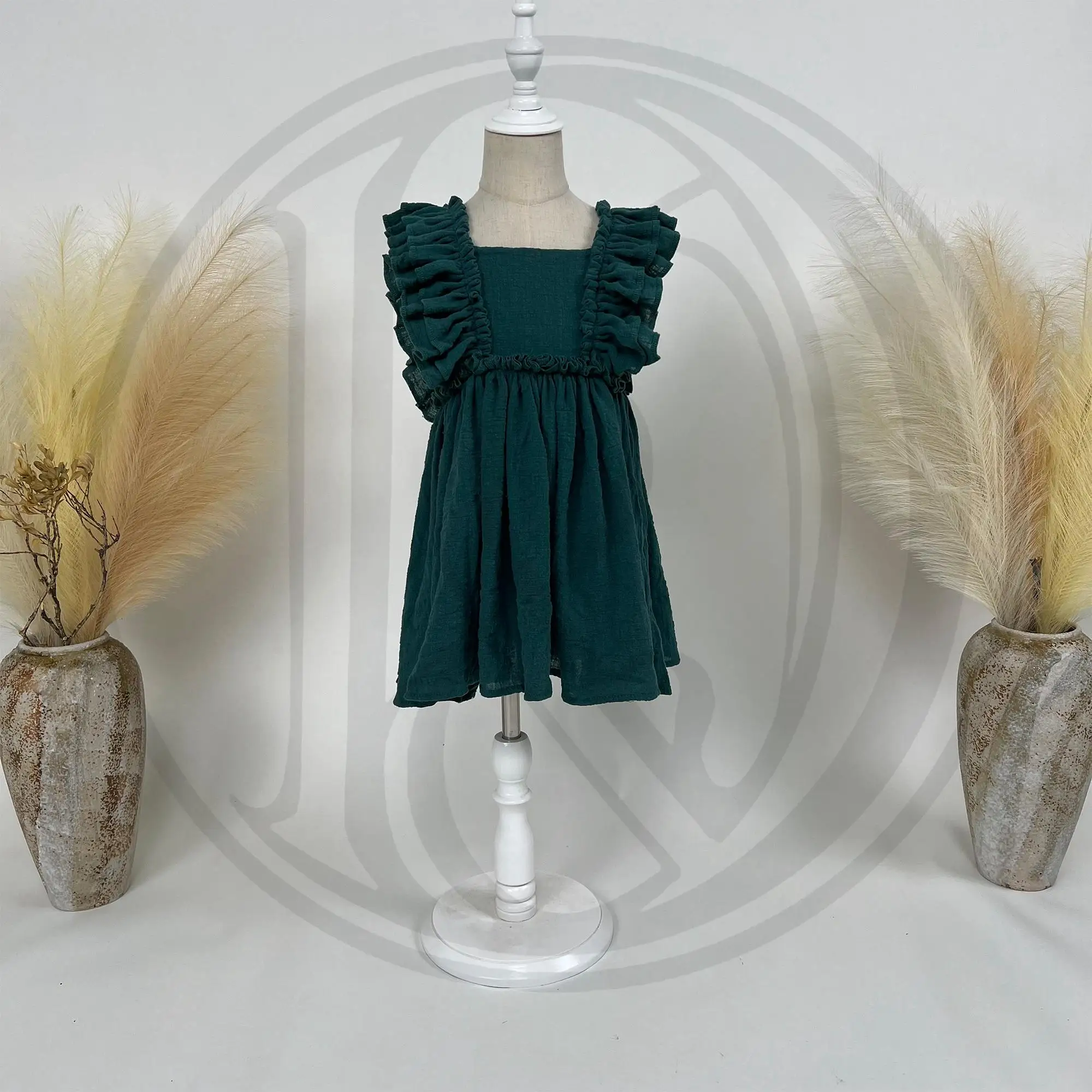 Don&Judy Kleid für kleine Mädchen, Baumwolle und Leinen, plissiertes Spitzenkleid für Geburtstagsgeschenk, Fotografie, Babyrock – Detail 6