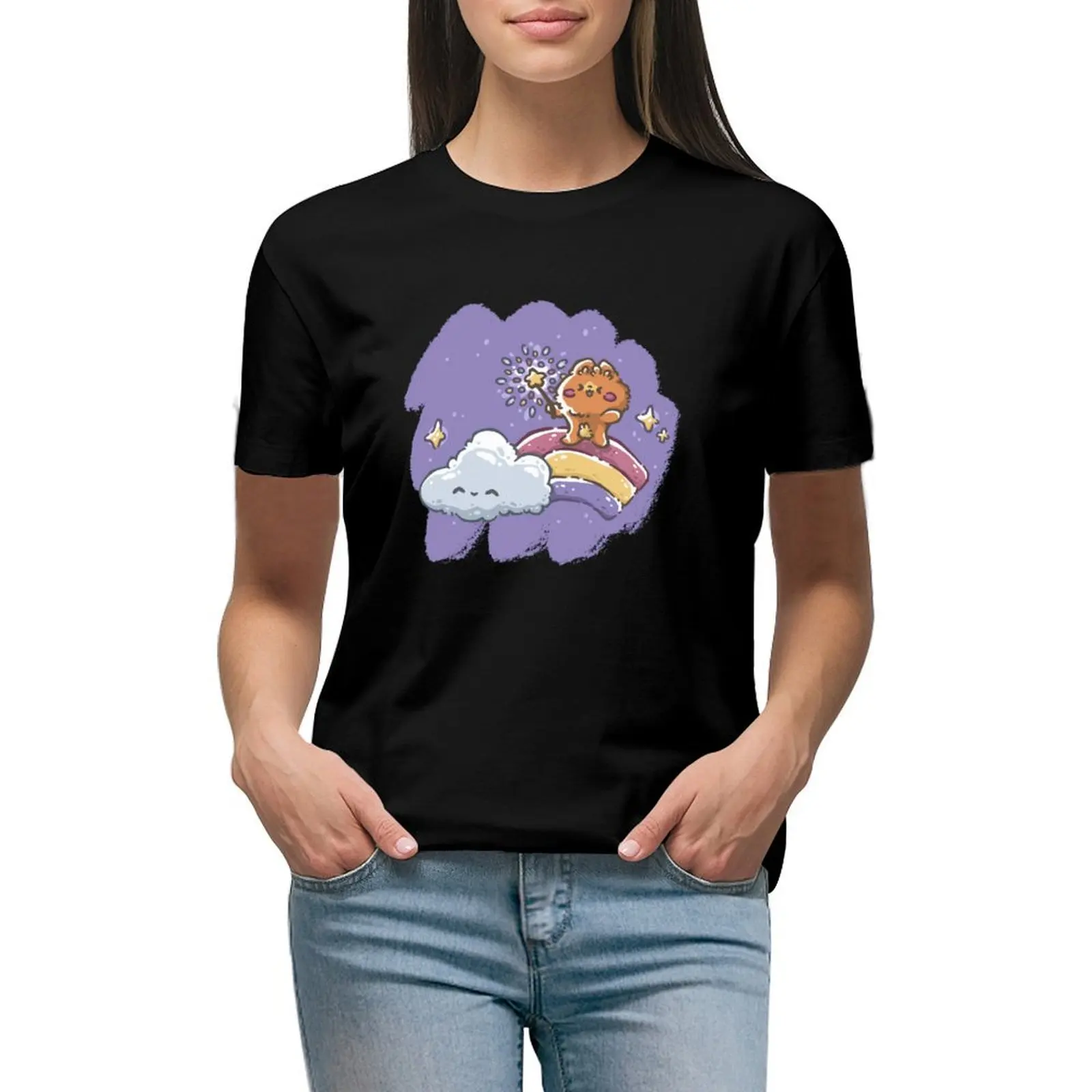 

Magic Rainbow Kitty Cat T-shirt oversized cute clothes tees tshirts for Women