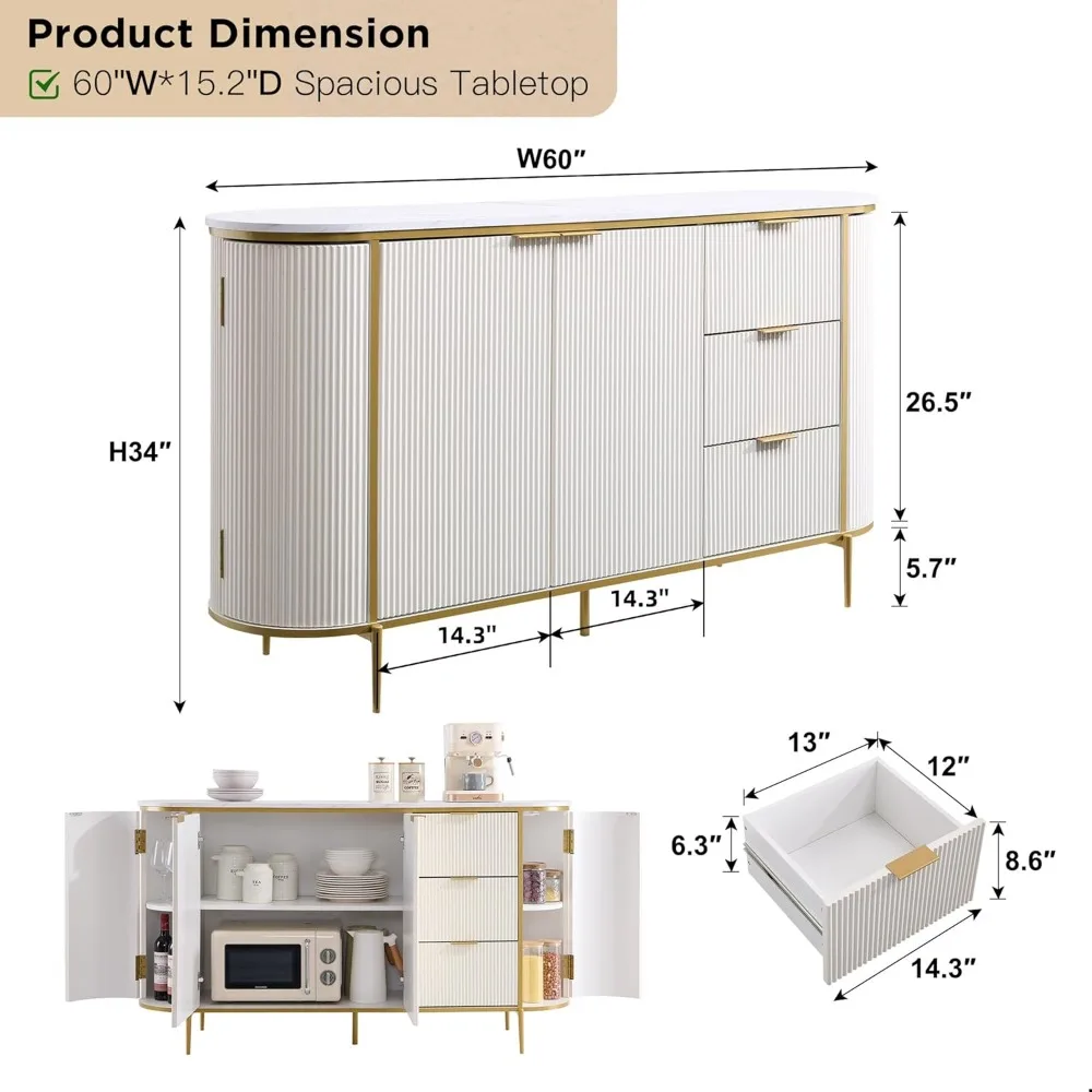 Modern 60" Buffet Table Coffee Bar Wine Bar Storage Console Cabinet, Accent Table for Dining Room, Living Room 6