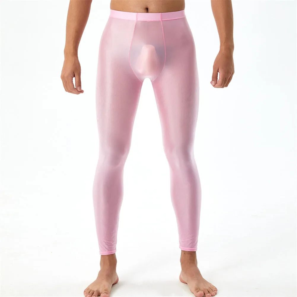Men&lsquo;s Sexy Sheer Long Underwear Pants Tight Leggings Silky Skinny Underpants Seamless Breathable Elastic Pantyhose Tights Pants
