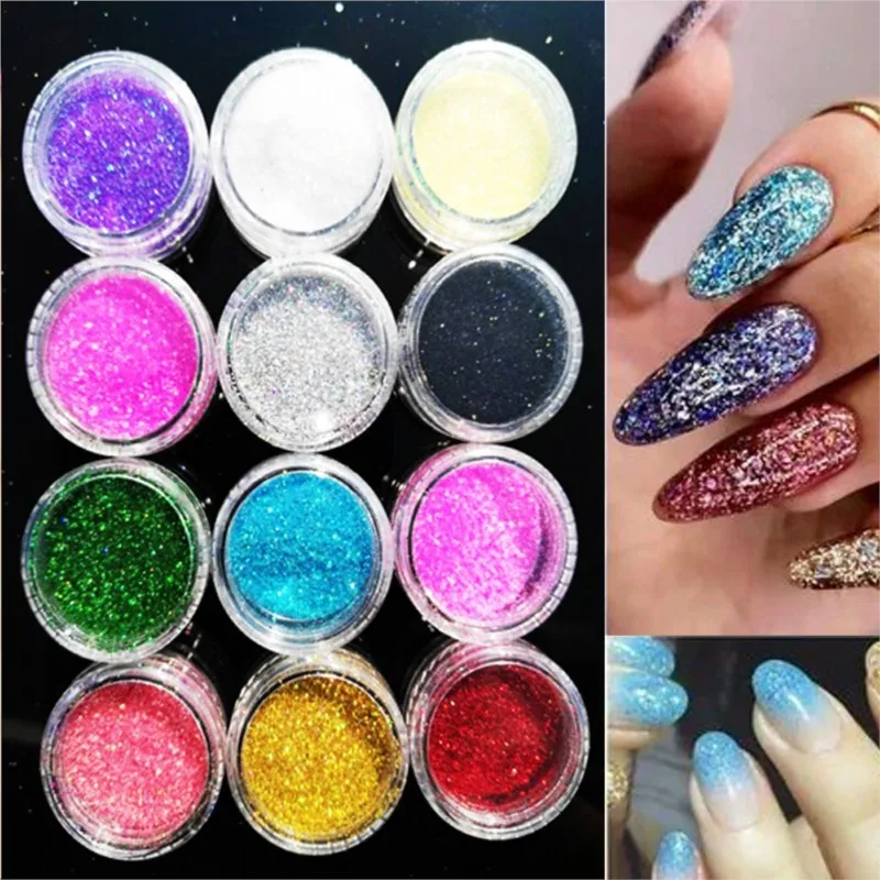 HolographicGlitter12JarslotCraftNailFineGlitter12ColorNail