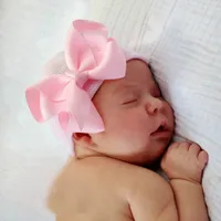 Newborn Baby Knit Hat with Large Ribbon Bow Infant Hospital Hat Baby Warm Beanie Bows for Headwear Knitted Headwrap Turban 2