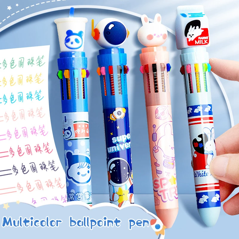 

8/10 Colors Cartoon Astronaut Rabbit Mechanical Ballpoint Pen Multicolored Pens Colorful Refill School Office Writing Supplies