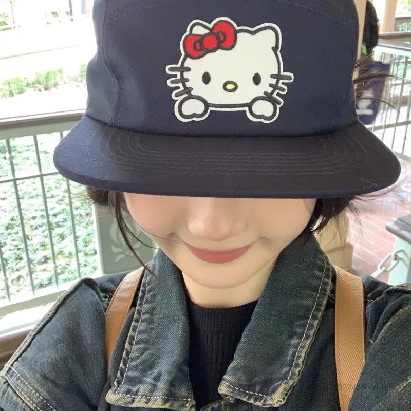 

Женская милая Солнцезащитная шляпа Sanrio, Hello Kitty Cap Y2k на весну и лето, бейсболка в эстетике, Женская мультяшная Новая модная плоская кепка