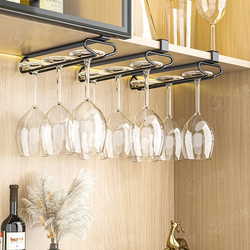 Upside-down red wine glass holder, no punching required, hanging goblet, under the cabinet, household storage shelf, storage rac Upside-down red wine glass holder, no punching required, hanging goblet, under the cabinet, household storage shelf, storage rac
