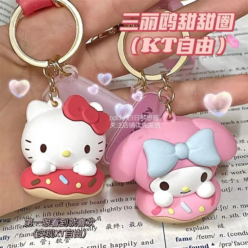 

Cartoon Cute Hello Kitty Mymelody Doughnut Keychain Pendant Anime Doll Bag Toy Keychain Model Toys for Kids Gift