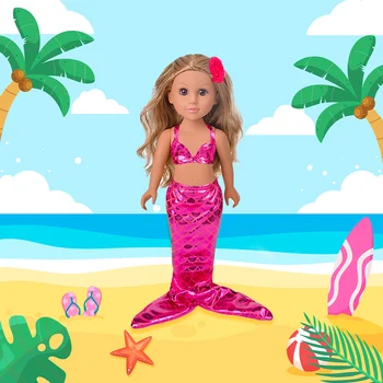 18Inch Doll Mermaid Tail Set Clothes Realistic American Doll 43 Cm Girl's Reborn Baby Clothes,Pattern T-shirt Kids Dolls Gifts 1