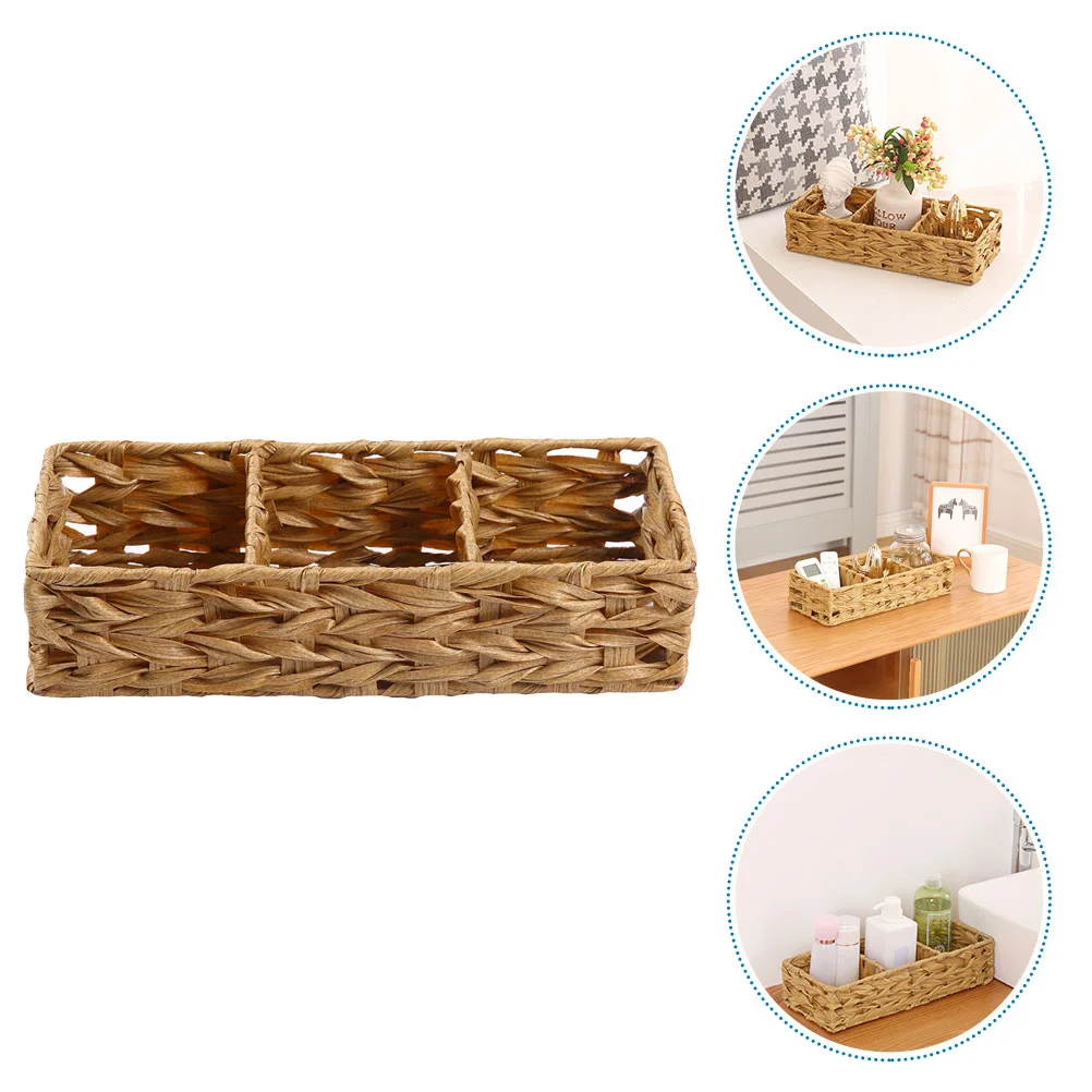 

Straw Storage Basket 3-compartment Baskets Desktop Woven Bins Imitation Gourd Grass Work Hamper