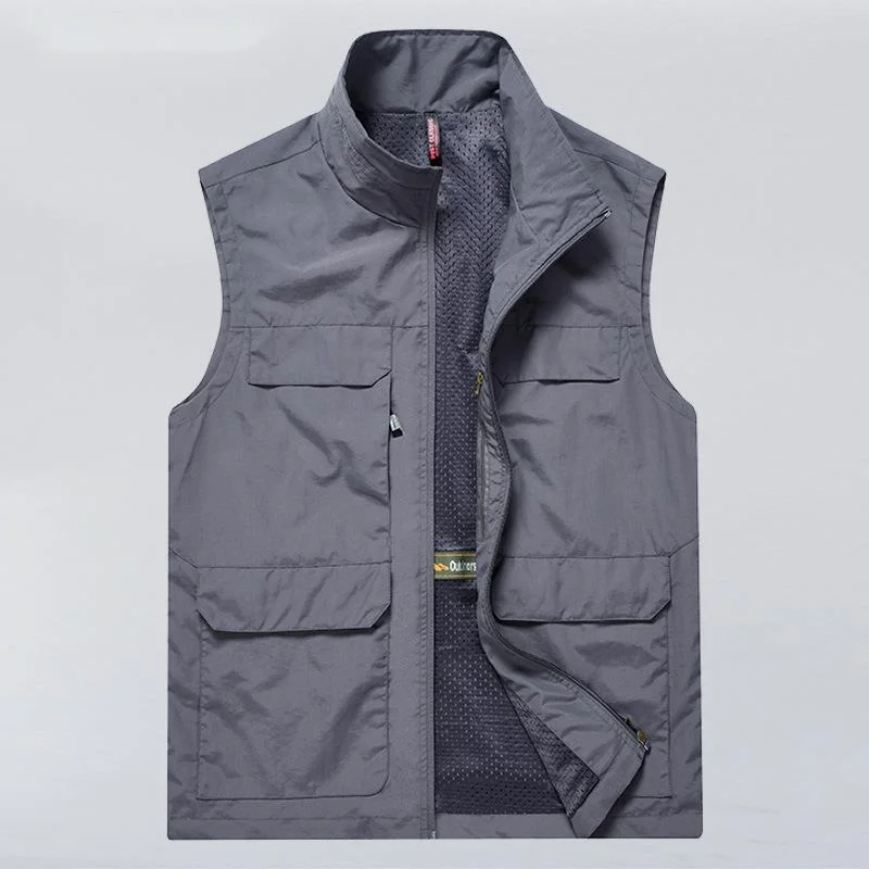 Large Size Men's Vest Windbreaker Man Sports Work Fishing Clothing Multi Pocket Hunting Sleeveless Jacket Tactical Climbing Coat