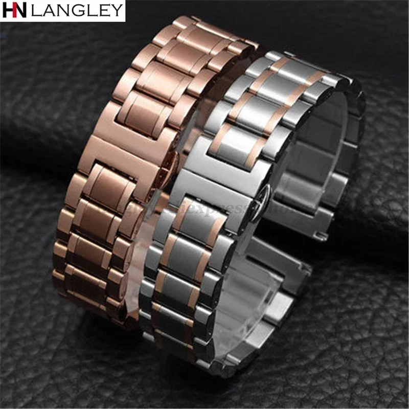 Sleek Stainless Steel Metal Watch Strap - Adjustable Wristband in Various Widths