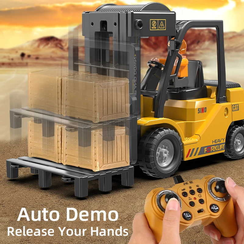 RC Cars 2.4Ghz Remote Control Forklift Truck Engineering Vehicles Cranes Liftable Spray Simulated Sound Children Gift