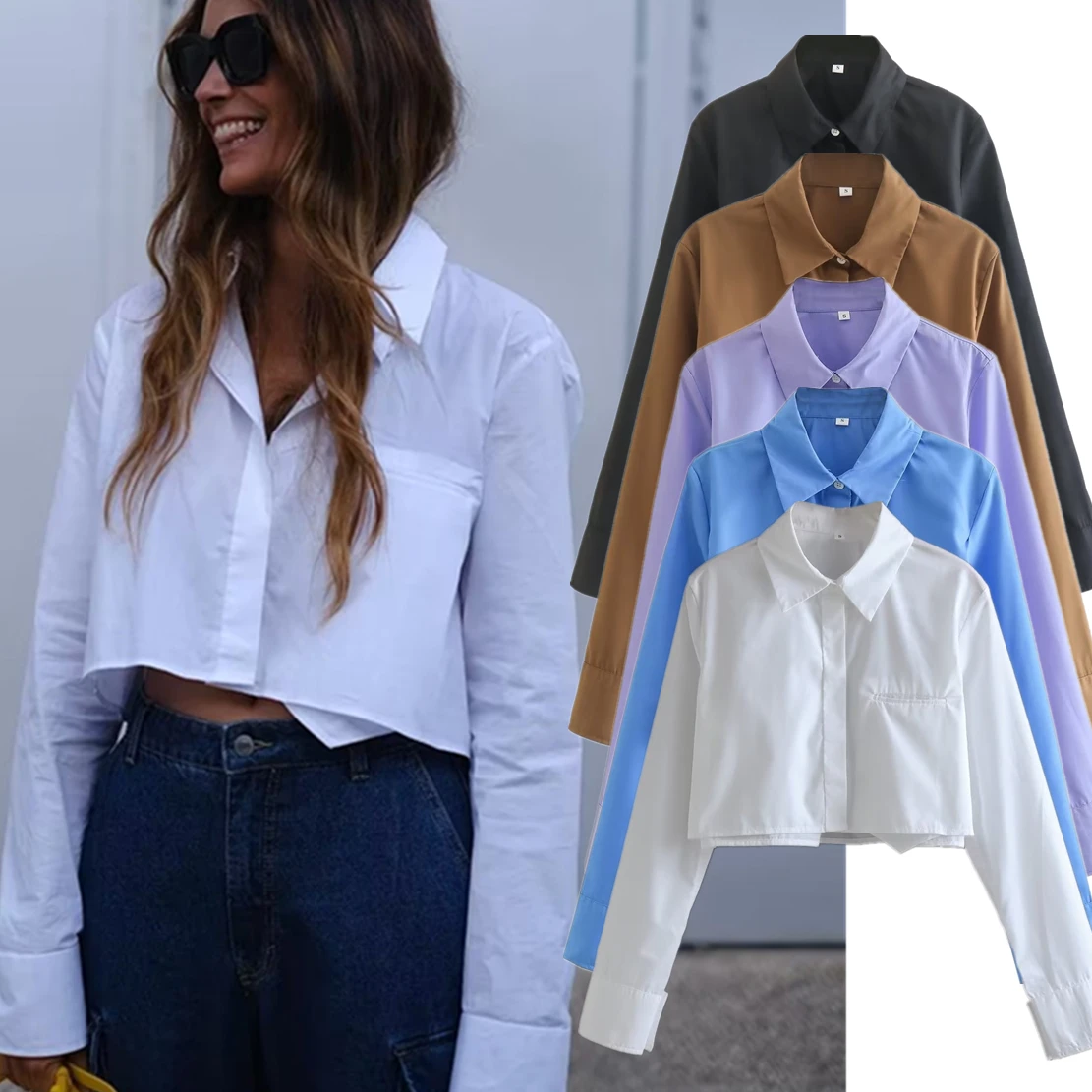 

Withered High Street Retro Short Shirt Ins Blogger Casual Blouse Women
