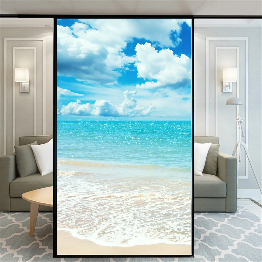 

Privacy Window Film Static Cling No Glue Decorative Beautiful Sea Window Treatments Window Coverings Glass Window Sticker