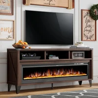 65" Fireplace TV Stand with 60" Glass Electric Fireplace, Industrial & Farmhouse Media Entertainment Center with Shelve Storage 1