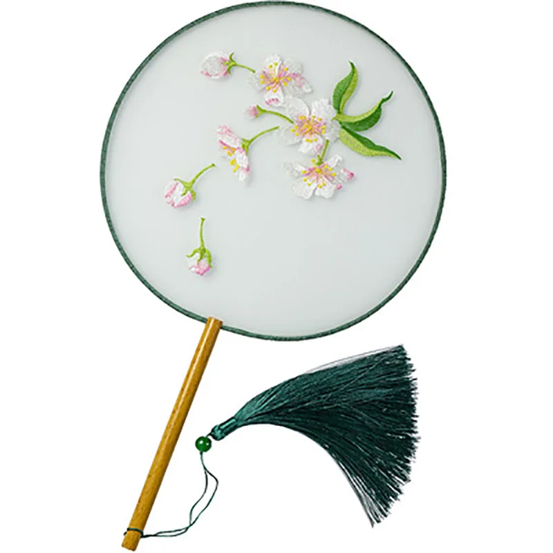 Traditional Chinese Circular Fan, Double-Sided Pattern, Hand Held, Han Ancient Dance, Cheongsam Embroidery, Round Fan