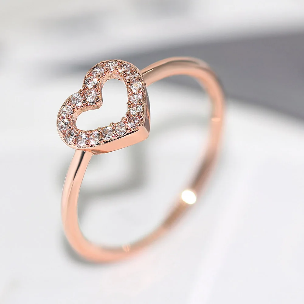 [韓国人気ジュエリー] nff Heart Key Shape Ring Romantic Heart Rings For Women Girls Rose Gold Color Zircon