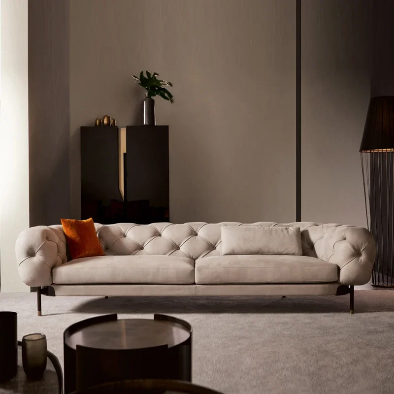 

Italian frosted leather sofa, light luxury style, high-end private custom modern minimalist villa three-seat sofa