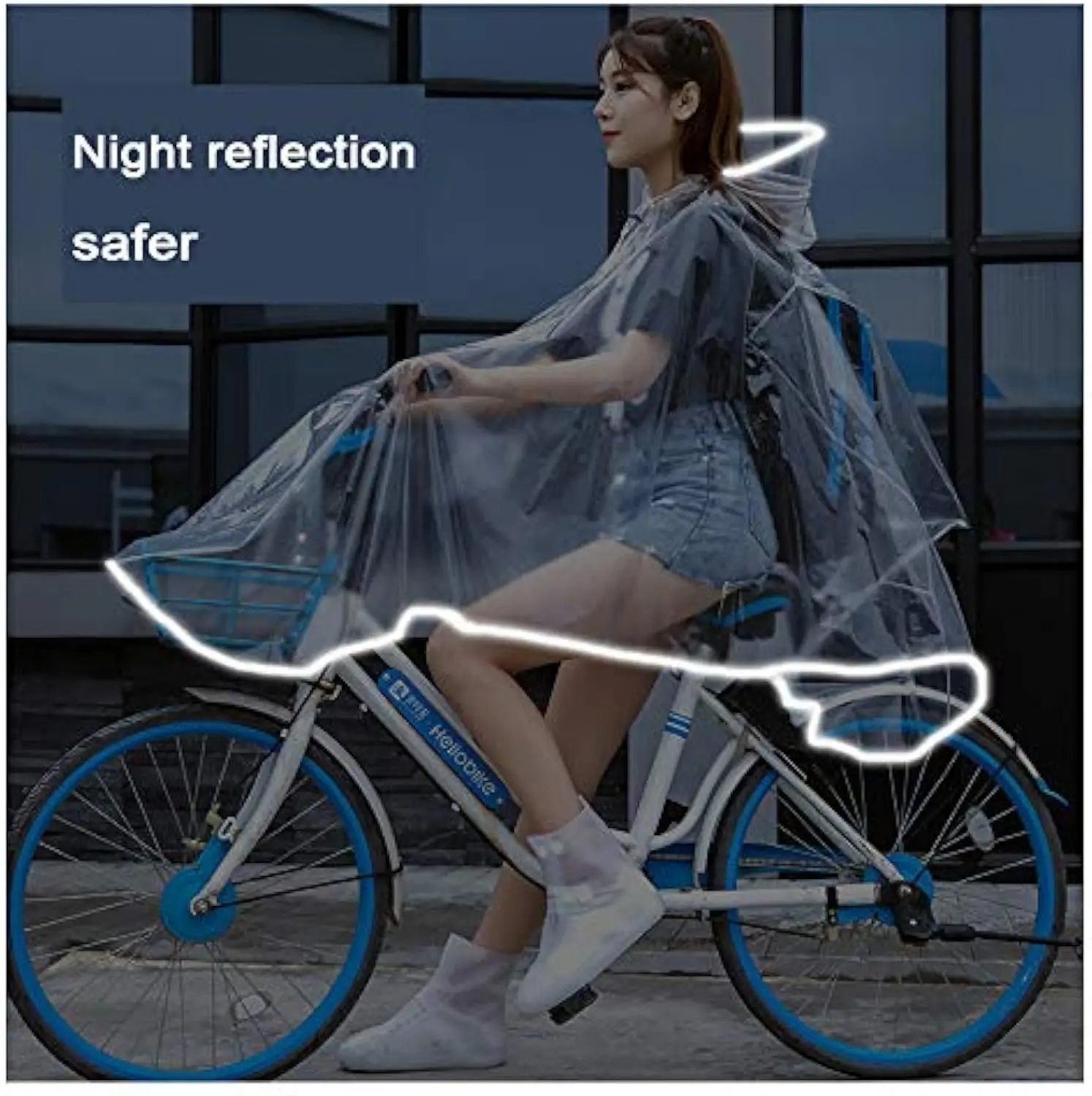 Transparent Waterproof Raincoat Poncho With Reflective Strips