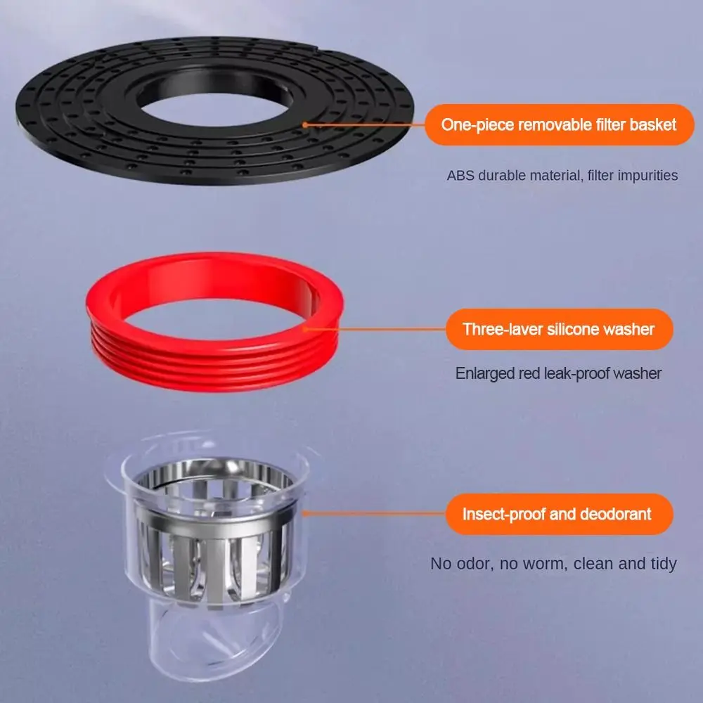 Description Picture 6 of itemWith Grid Grate Cover Shower Floor Drain Core Backflow Preventer Insect Proof Sink Strainer Dectable Anti Blocking Drain Filter
