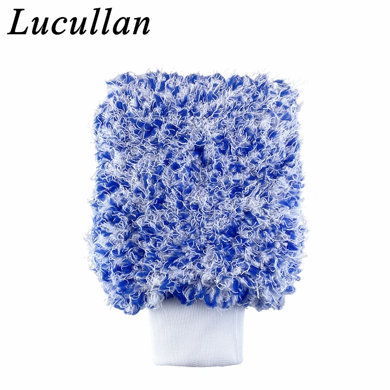 Lucullan 사이클론 워시 미트, 부드러운 극세사 혼합, 매우 두꺼운 폼 메쉬 내부 안감, 스티치 포함, 7 인치 x 8 인치