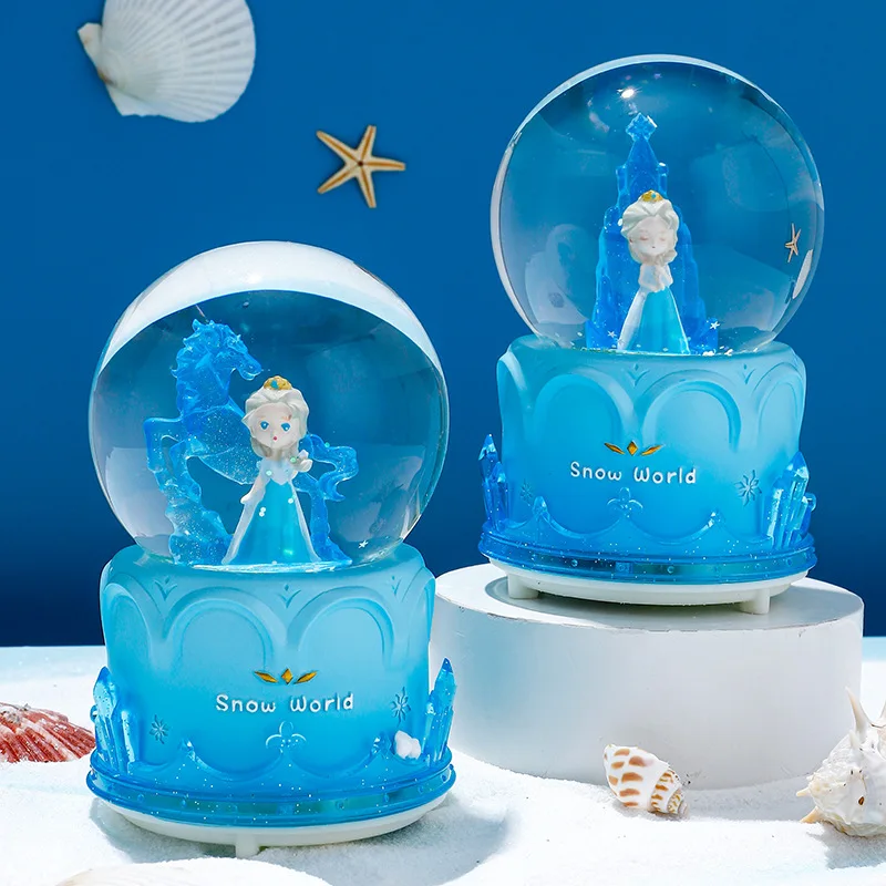 Disney Frozen Elsa Music Box Snow White Cinderella Glowing Crystal Ball Decorations Creative Cartoon Cute Children Festival Gift