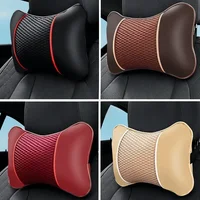 Leather Knitted Car Pillows Headrest Neck Rest Cushion Head Support Seat Accessories Auto Black Safety Pillow Universal Decor 1