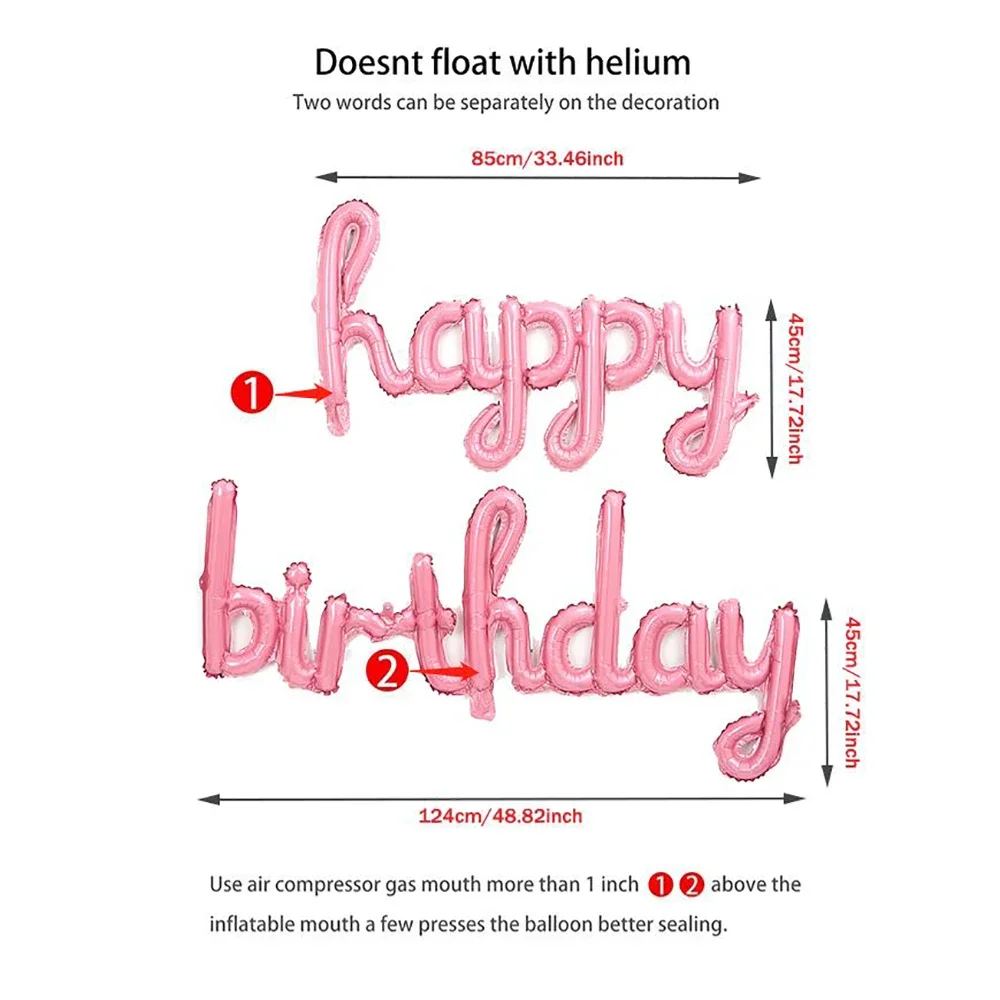 2pcs/set Happy Birthday Balloons Pink Purple Aluminium Foil Balloon Birthday Party Decoration Suppries Home DIY Accessories Prop