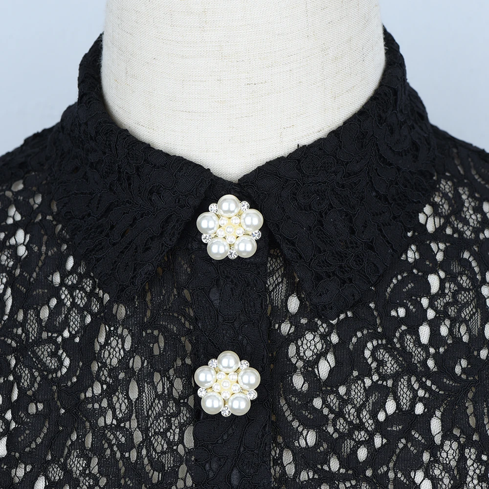 Button Covers Faux Pearl Rhinestone Shirt Cufflinks Pins For Ladies Clothing Sleeve Buttons 2pcs