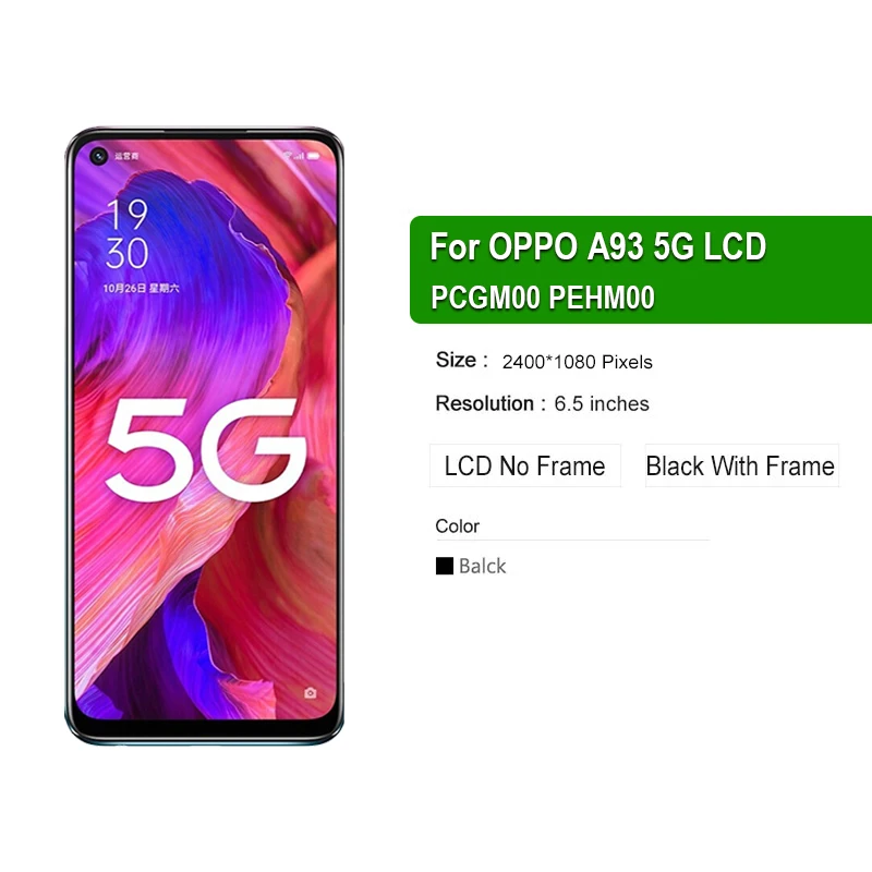 Oppo A93 5G LCD 터치 스크린 디지타이저 어셈블리 교체 부품, PCGM00 PEHM00 프리미엄 LCD, 6.5 인치 디스플레이