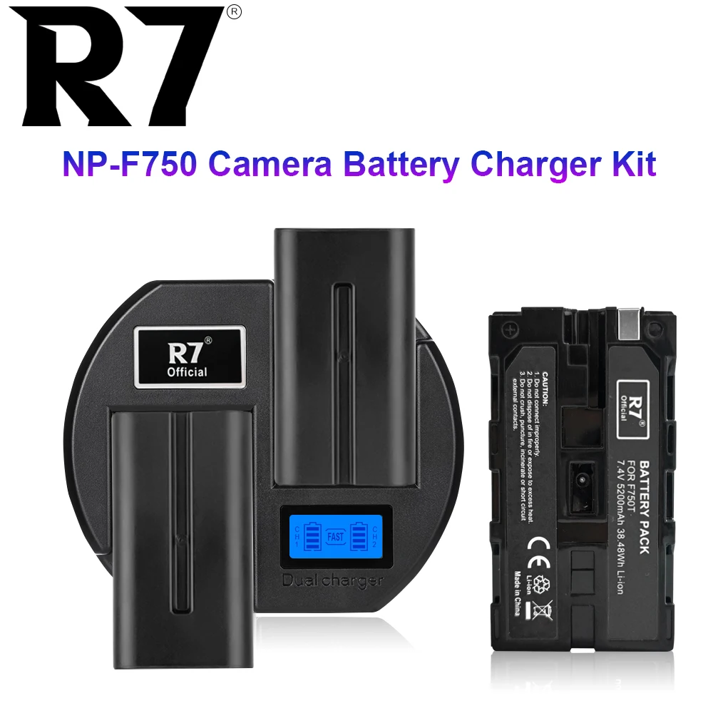 

R7 brand 5200mAh NP F750 NP F770 NP-F750 Battery Akku + LCD USB Charger for Sony NP F970 F960 F550 F570 QM91D CCD-RV100 TRU47E