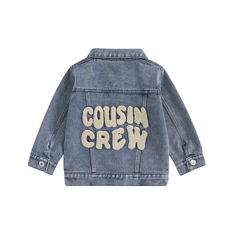 Denim Jacket for Kids Back Letter Embroidery Long Sleeve Lapel Button Coat for Boys Girls