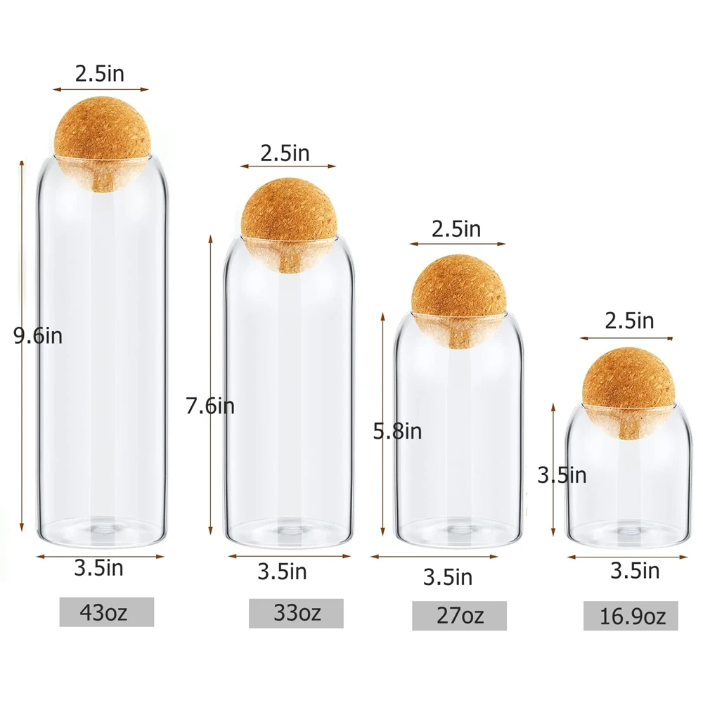 Glass Storage Containers Bottle Canister Jar Ball Cork Wood Lid Food Coffee